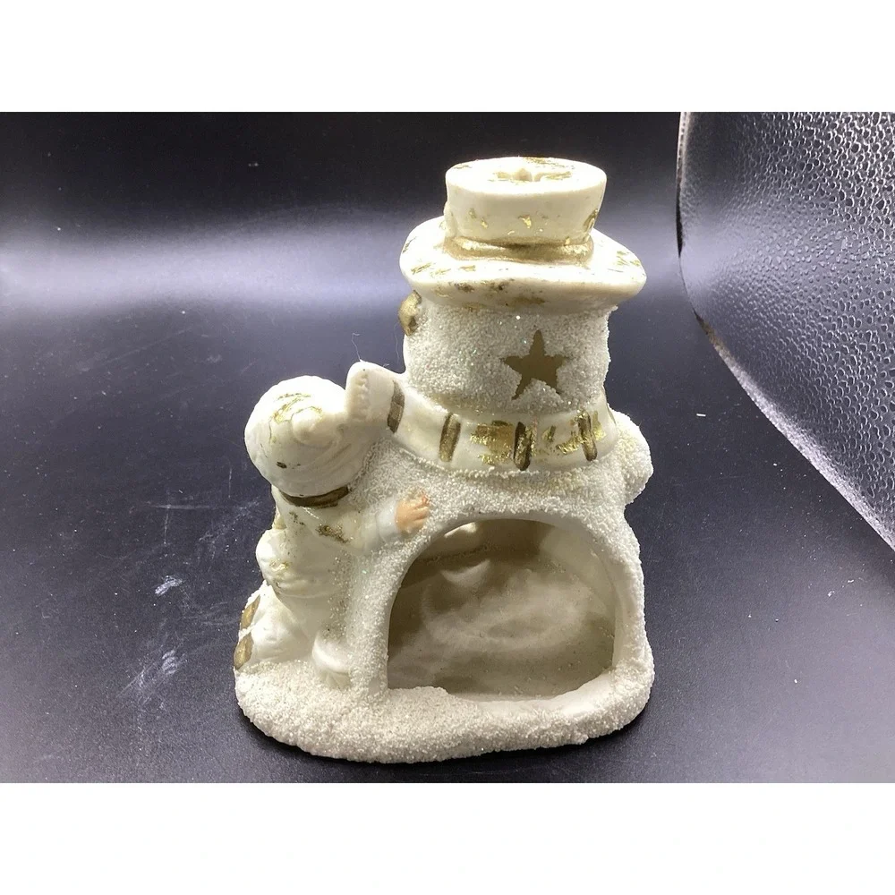 Christmas Winter Snowman w/ Child‎ Candle Tea Light Holder 4.5